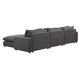 English Elm 128" Sectional Sofa Cloud Sofa Chenille Upholstered Sofa Couch With Movable Ottoman, Comfortable Seat Cushions, Charging Ports and Three Back Pillows For Living Room, Grey