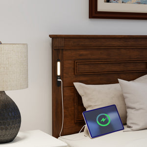 English Elm Queen Farmhouse Pinewood Storage Bed with Led Lighting Usb Charging and Panel Headboard Walnut W504P391016
