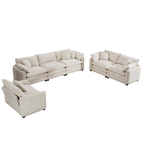 English Elm Modern 3-Piece Sofa Set: Elegant Light Beige Corduroy Sofas With Plush Cushions For Ultimate Comfort W714S00774