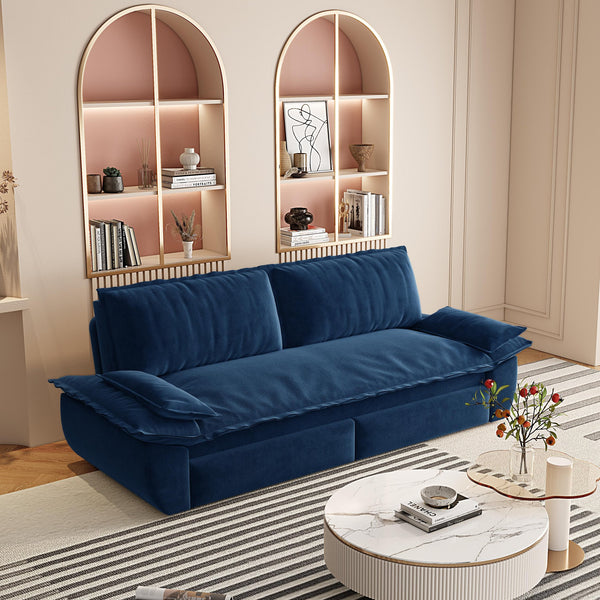 English Elm 73.2" Queen Sleeper Sofa Convertible Corduroy Loveseat for Guest Room or Living Space Blue W1885S00332