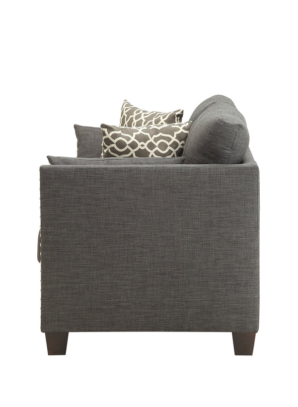 English Elm Laurissa Light Charcoal Linen Loveseat with 4 Decorative Pillows, Nailhead Trim, Pocket Coil Comfort B2726P317194