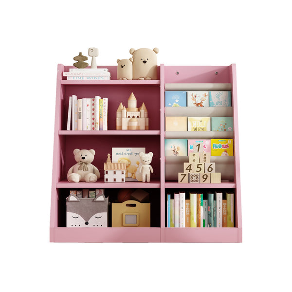 English Elm Pink Montessori Wooden Toy Storage Cabinet with 4-Tier Sling Book Pockets Sturdy Kids Bookshelf W2876P233538