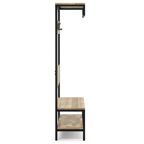 English Elm Westmont Industrial Entryway Hall Tree Bench with Mango Wood, Metal Frame, 4 Hooks, Shelf, 75"H B136P284182