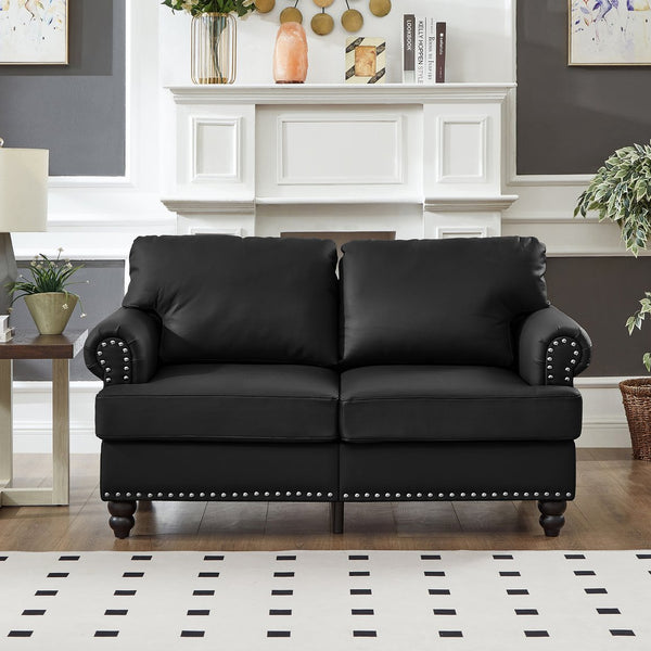 English Elm 59.5" Modern Classic Loveseat Sofa with Storage, Solid Wood Frame, Coil Springs & Removable Covers Black W1097S00175