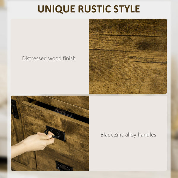 English Elm HOMCOM Rustic Industrial Sideboard Buffet Cabinet with 4 Drawers, Adjustable Shelf & Coffee Bar Top Brown W2225P217718