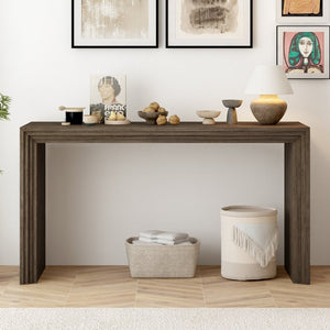 English Elm U_Style Modern Console Table – Sleek Paulownia Wood Veneer Design For Entryway & Living Room Style N711P205930N-GIGA
