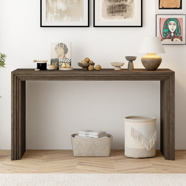English Elm U_Style Modern Console Table – Sleek Paulownia Wood Veneer Design For Entryway & Living Room Style N711P205930N-GIGA