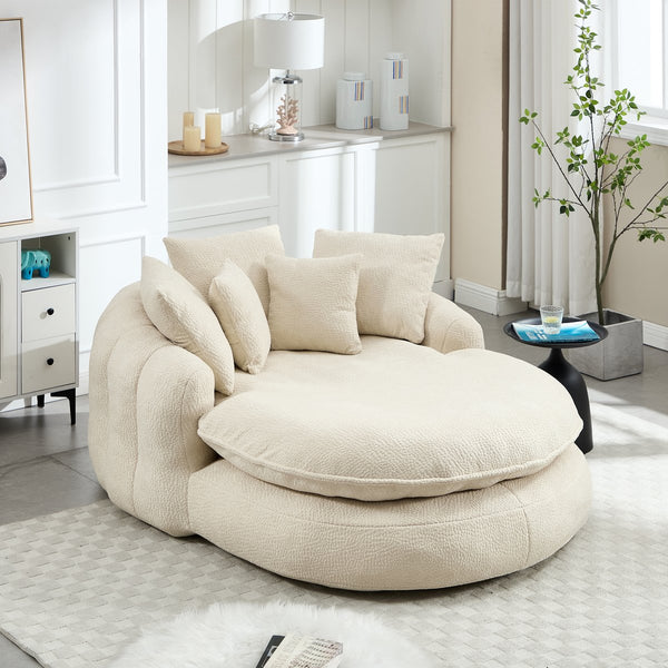 English Elm Oversized Memory Foam Chenille Bean Bag Sofa with Ergonomic Back Support, 3 Large & 2 Small Pillows Beige W395P359408