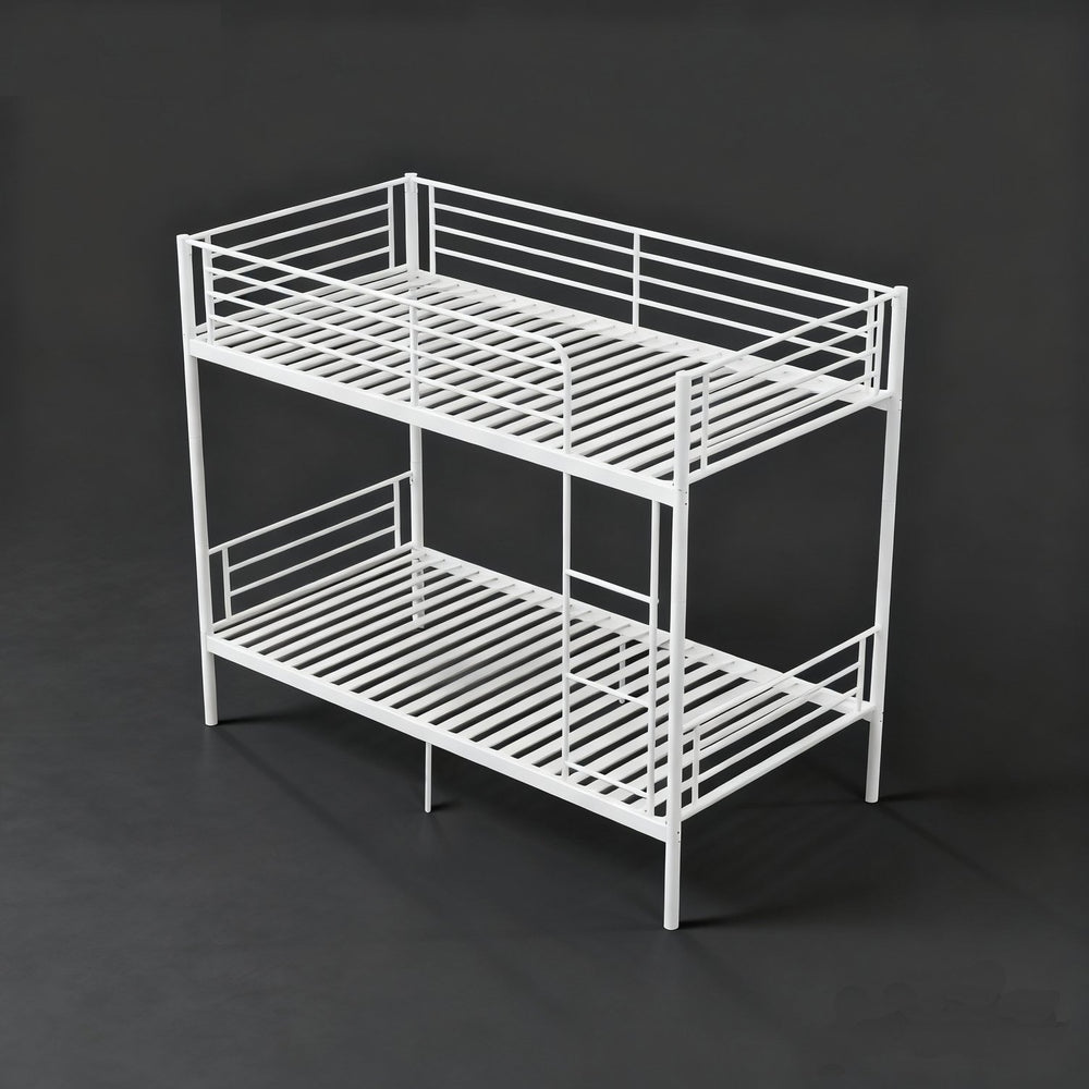 English Elm Bunk Bed Twin Over Iron Frame with Full Guardrail and Ladder White Finish W5635S00001
