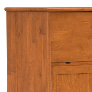 English Elm Draper Teak Mid Century Bar Cabinet – Solid Rubberwood, Wine & Stemware Storage, Drop-Down Worktop B136P203490