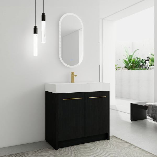 English Elm 36 Inch Freestanding Bathroom Vanity With Resin Sink & Soft-Close Doors – Modern, Durable Design W999S00179