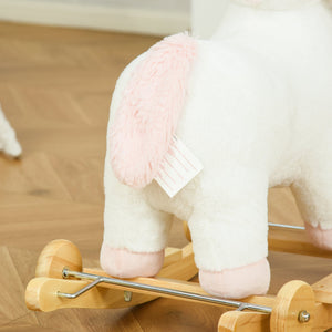 English Elm Qaba Plush Unicorn Rocker Ride on Toy with Wood Base Sound and Rolling Play W2225P229214