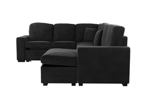 English Elm Modern Corduroy 4-piece Sectional with Storage Pull Out Bed and Usb Charging Port Black B011S02180