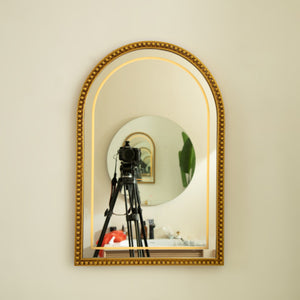 English Elm 20'' Avri Mirror - Golden Beaded Arch LED Vanity Mirror with 3 Color Temperatures for Stylish Rooms W2615P346499