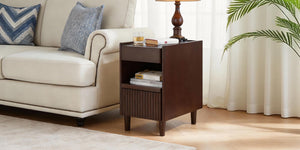 English Elm Wooden Rubber Solid Nightstand with Drawer Open Shelf Tapered Legs Small Space Bedroom W5368P460430