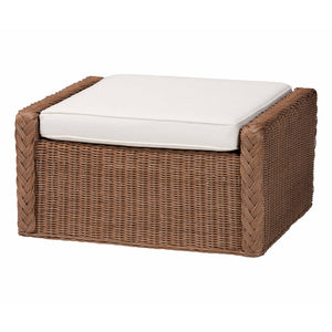 English Elm Bohemian Natural Rattan Braided Footstool Woven Pouf for Living Room Boho Decor B2750P467827