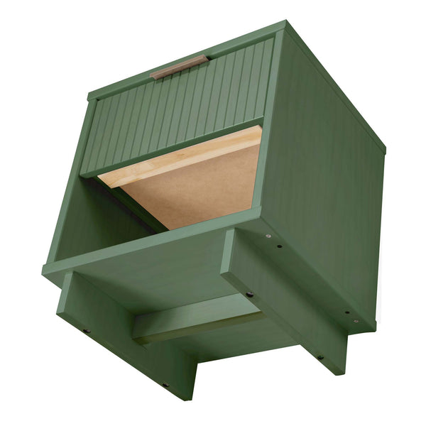 English Elm Granville Solid Wood 18" Nightstand with Ribbed Front Drawer and Gold Steel Handles, Modern Flair Sage Green B365P398144