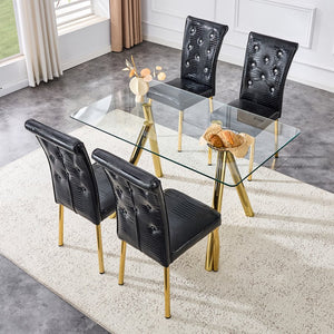 English Elm 51-inch Tempered Glass Rectangular Dining Table Electroplated Metal Base Open Plan Gold W3875S00003