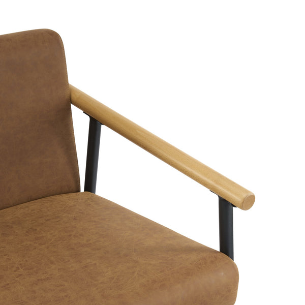 English Elm Christopher Knight Home® - Counter Stool Mid-Century Modern Set of 2 with Metal Frame, Soft Cushions & Solid Wood Armrests Black+Brown N771P247153W