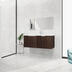 English Elm 48 Inch Silver-Brown Stripe Vanity with Resin Sink, Wall-Mounted 3-Door Storage, Soft-Close Hinges W999P206328