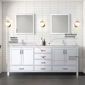 English Elm White Double Bath Vanity 80 in. W x 22 in. D with White Quartz Top, Chrome Faucets, 30" Mirrors, Durable Finish B2731S01055
