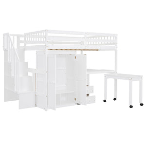 English Elm Queen Murphy Bed with Integrated Desk Cabinet Shelves Space Saving Studio Solution White N708S00014K