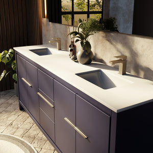 English Elm Navy Double Bath Vanity 80" W With White Quartz Top & 70" Mirror - Elegant Storage Solution! B2731S01504
