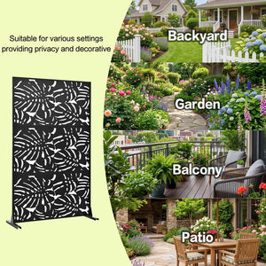English Elm Metal Laser Cut Tropical Leaf Freestanding Privacy Screen for Patio Balcony Garden W5312P463063