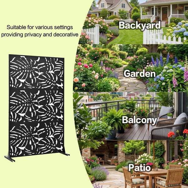 English Elm Metal Laser Cut Tropical Leaf Freestanding Privacy Screen for Patio Balcony Garden W5312P463063