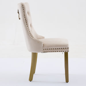 English Elm Mid-Century Tufted Velvet Dining Chair with Lion Head Pull Ring, Gold Legs, Nailhead Trim, Luxurious Support Beige W1143P233644