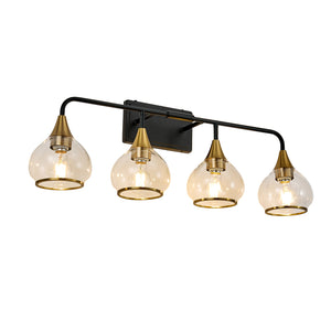 English Elm 31" Four Light Matte Black Brass Vanity Sconce Clear Glass Industrial Bath Wall Fixture W1340P266138