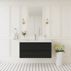 English Elm 42" Floating Bathroom Vanity Wall Mounted Espresso Cabinet Soft Close Resin Basin Espresso+White W1573P388434