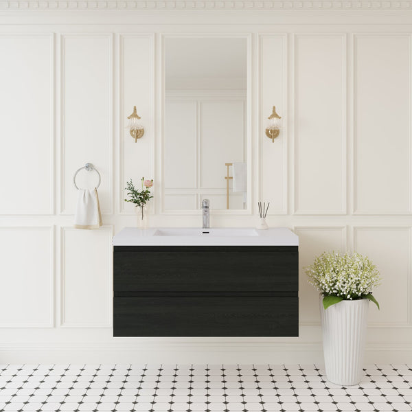 English Elm 42" Floating Bathroom Vanity Wall Mounted Espresso Cabinet Soft Close Resin Basin Espresso+White W1573P388434