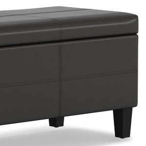 English Elm Afton Upholstered Storage Ottoman Bench in Midnight Faux Leather with Lift-Top Storage & Hinge Safety Dark Brown B136P159231