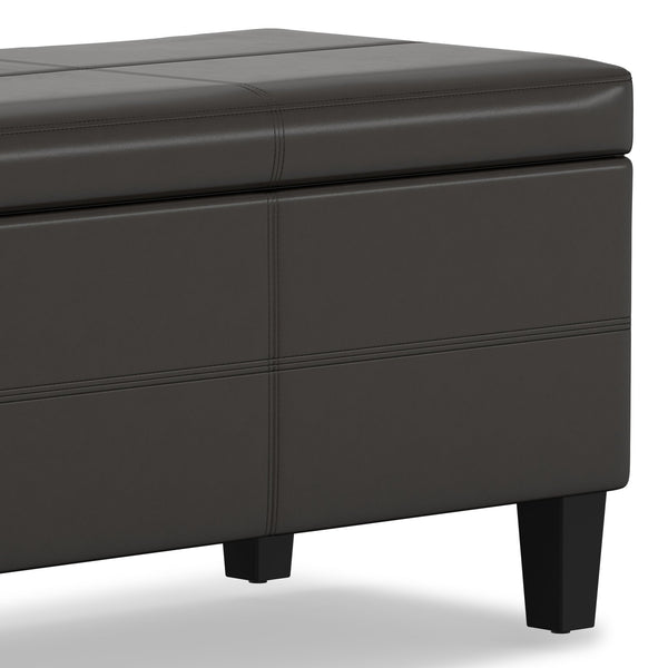 English Elm Afton Upholstered Storage Ottoman Bench in Midnight Faux Leather with Lift-Top Storage & Hinge Safety Dark Brown B136P159231
