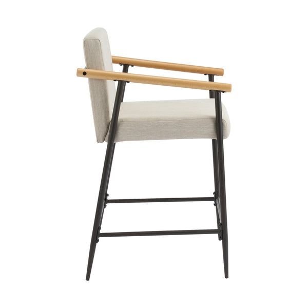 English Elm Christopher Knight Home® - Counter Stool Mid-Century Modern Set of 2 with Metal Frame, Soft Cushions & Solid Wood Armrests Beige,Espresso N771P247153M