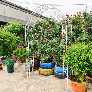 English Elm Metal Gothic Arch Garden Arbor Powder Coated Steel Trellis for Climbing Roses Cream White W158681140
