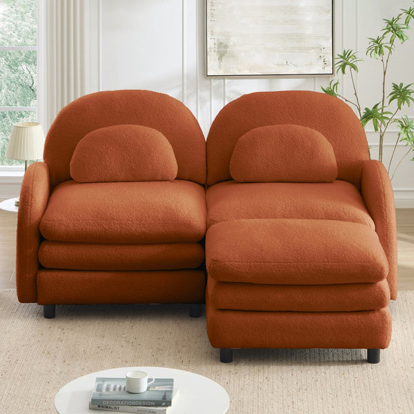 English Elm Teddy Fleece Modular Loveseat with Ottoman Curved Sculptural Sofa for Living Room Orange W5656S00093