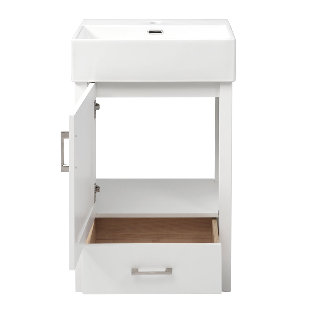 English Elm 20.28'' 20.28" Modern Bathroom Vanity with Ceramic Sink, Solid Wood Frame, Soft-Close Drawer & Cabinet - Space-Saving Design White N729P277755K
