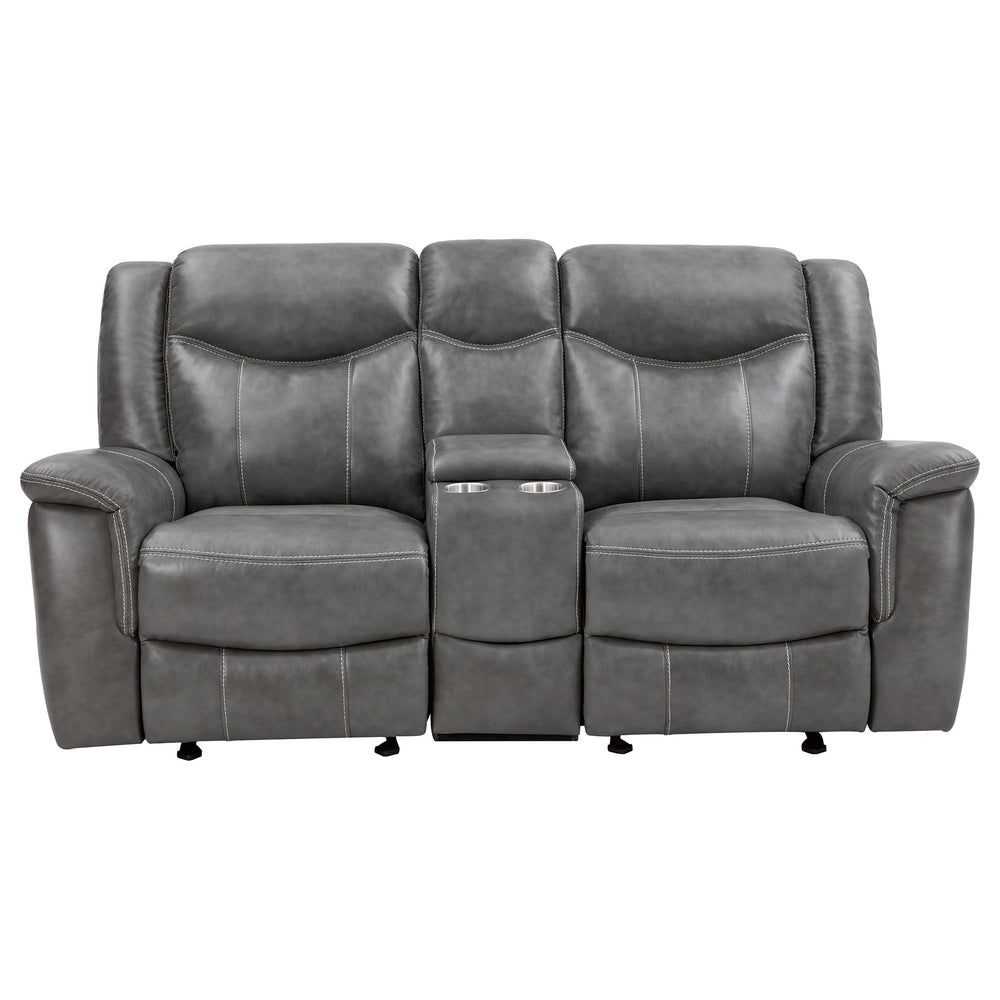 English Elm Masley Plush Grey 2-Piece Reclining Sofa & Loveseat Set with Contrast Stitching, Leather-Look Comfort B062S01166