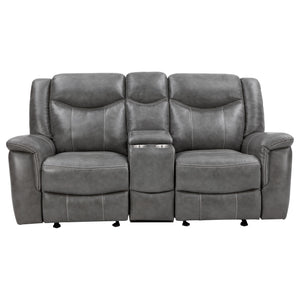 English Elm Masley Plush Grey 2-Piece Reclining Sofa & Loveseat Set with Contrast Stitching, Leather-Look Comfort B062S01166