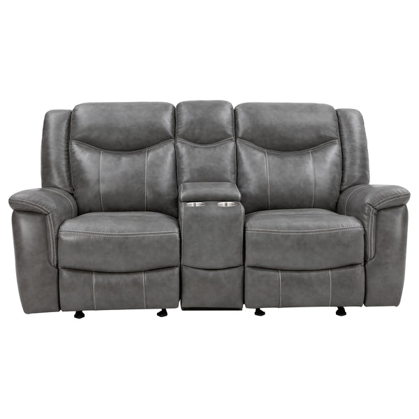 English Elm Masley Plush Grey 2-Piece Reclining Sofa & Loveseat Set with Contrast Stitching, Leather-Look Comfort B062S01166