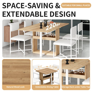 English Elm Topmax Extendable 5 Piece Dining Set with Pu Leather Chairs and Under Table Storage SP000082AAK