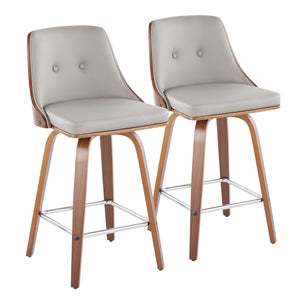 English Elm 26" Swivel Counterstools with Tufted Faux Leather Walnut Legs and Chrome Footrest Set of 2 B202S00307