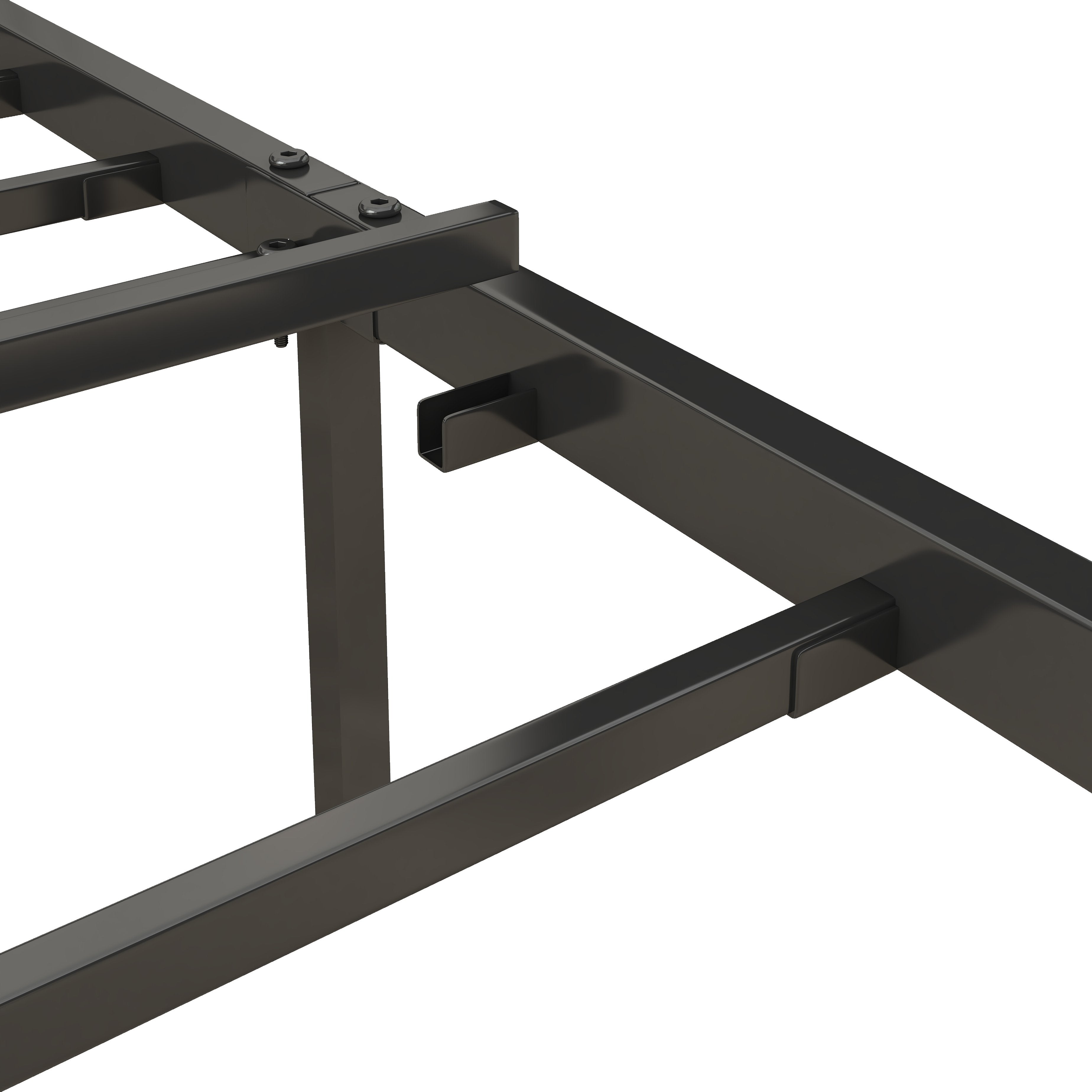 Queen Upholstered Bed Frame With Usb & Outlets, Metal Platform, Vintag