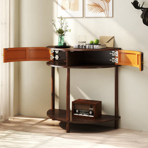 English Elm Artisan-crafted Demi-lune Console Table Wave Drawer Fronts Warm Wood Entryway W2557P294041
