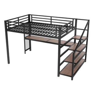 English Elm Queen Loft Bed With Desk, Storage Stairs, Led Lights & Usb Ports – Perfect For Modern Living Spaces! W1580S00477-GIGA
