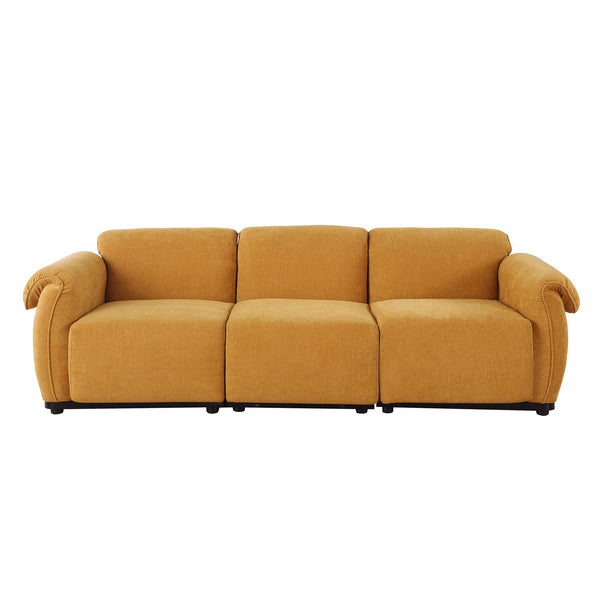 English Elm 102 Inch Linen Modular Sectional Sofa with Hidden Storage and Cloud Cushion Comfort Yellow W1099S00201