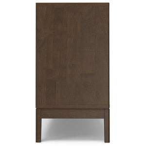 English Elm Harper Walnut Brown 3-Door Sideboard Buffet – Solid Rubberwood, Mid-Century Tapered Legs, Storage B136P235248