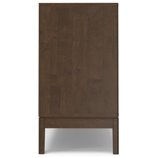 English Elm Harper Walnut Brown 3-Door Sideboard Buffet – Solid Rubberwood, Mid-Century Tapered Legs, Storage B136P235248